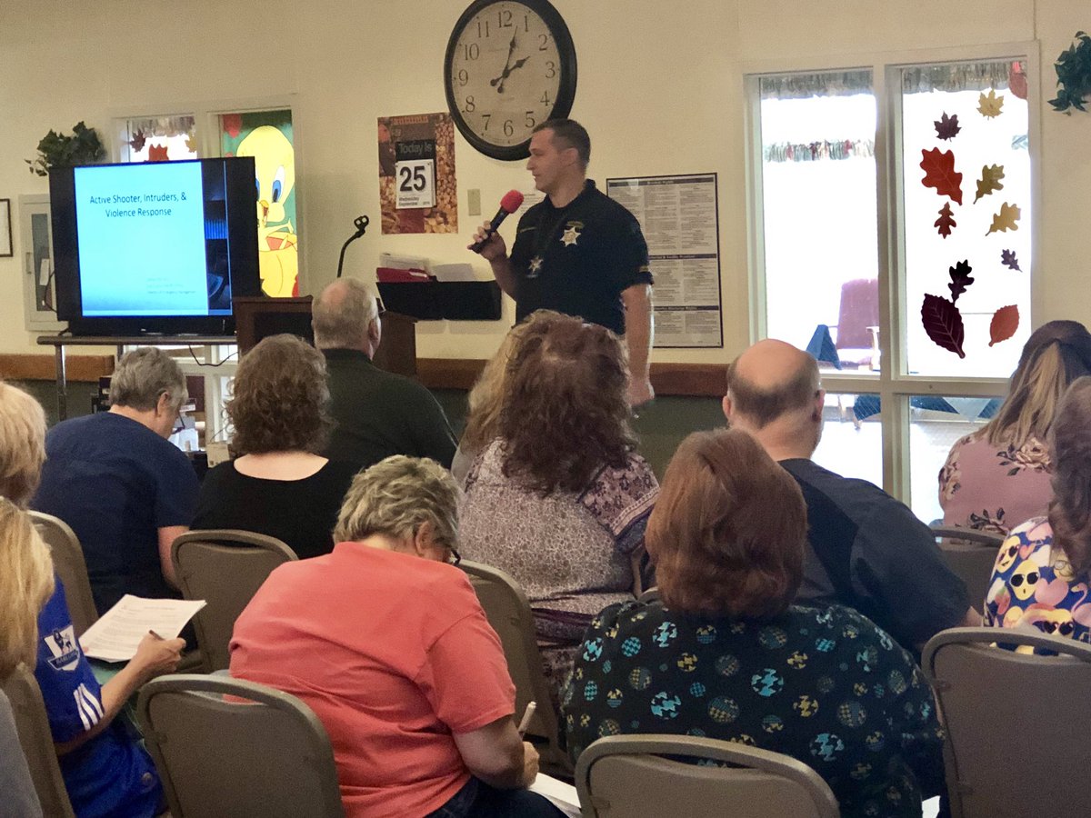 ClayCountyMO_EM's tweet photo. Captain @WillAkin_ is spending time with the staff at New Mark Care Center discussing situational and intruder awareness.
Thank you to the staff for the commitment to #BePrepared_ and #BeAware for themselves and the residents. https://t.co/p5H2uQASa7