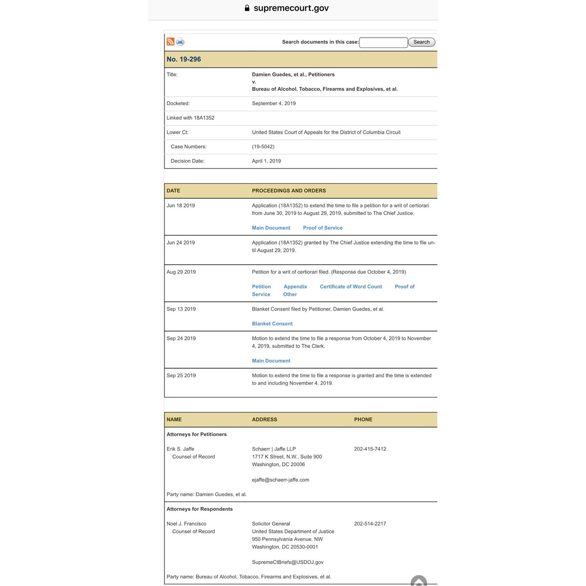 FPCAction's tweet photo. LEGAL UPDATE: The U.S. Supreme Court has granted the Government’s request for an extension of time to file a response to the Guedes #bumpstock cert petition by @ErikJaffe re #Chevron #lenity etc. Response now due November 4. #appellatetwitter #scotus #scotusblog https://t.co/tCVXlnWOXz