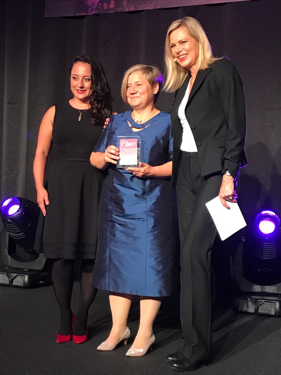 pebuham's tweet photo. Wohoo :) Congratulations to Katrin Rhode for winning the Business Leader of the year category of the 2019 women in IT awards #WITAwards https://t.co/GTyeJO6rXv