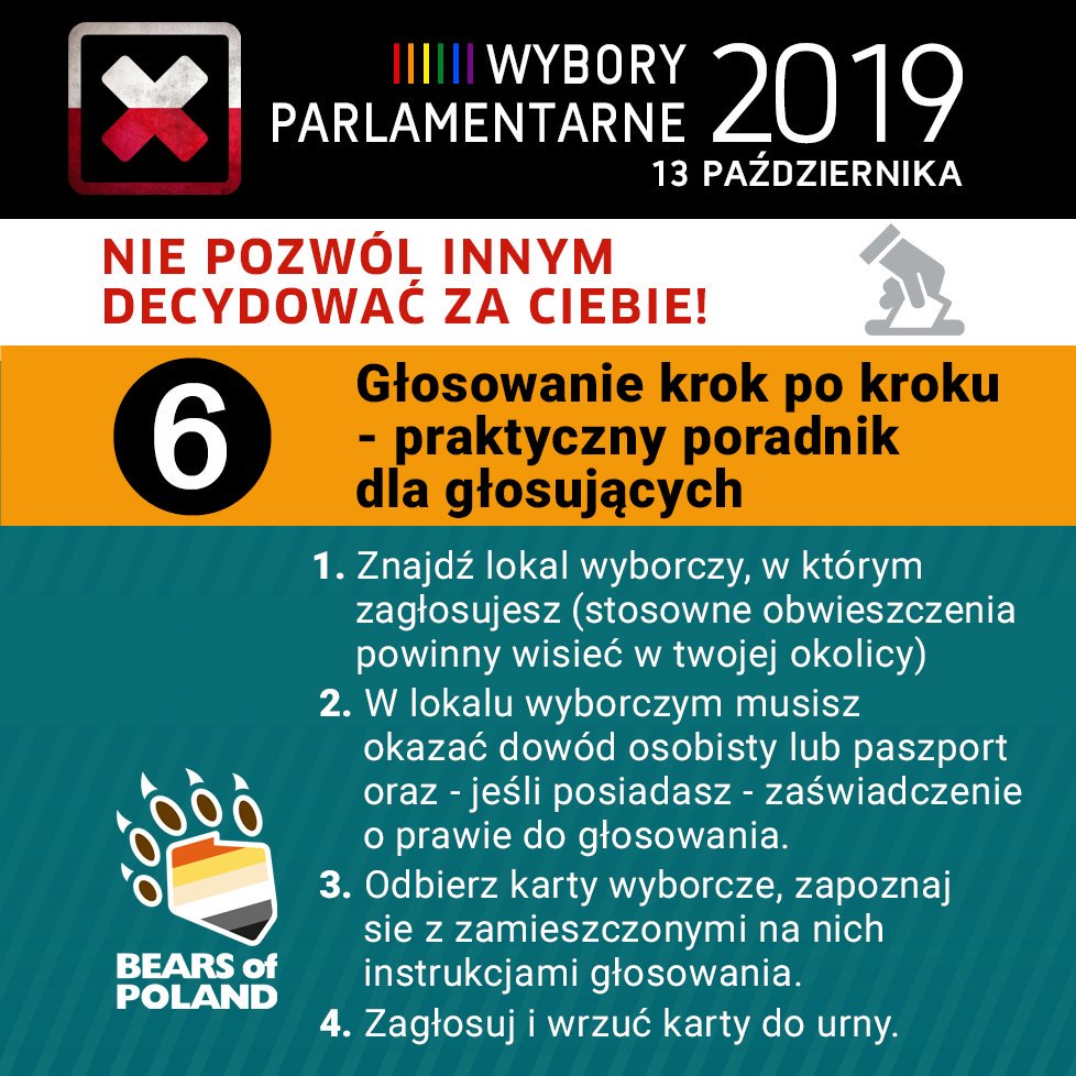 bearsofpoland's tweet photo. #BearsOfPoland edukuje 6/6

Od naszego udziału w tym wcześniejszym glosowaniu, 13 października, będzie zależała nie tylko przyszłość, ale przede wszystkim nasze, jako społeczności LGBT miejsce w społeczeństwie.

Nie odbierajmy sobie prawa głosu! https://t.co/Mpus3OXbzh