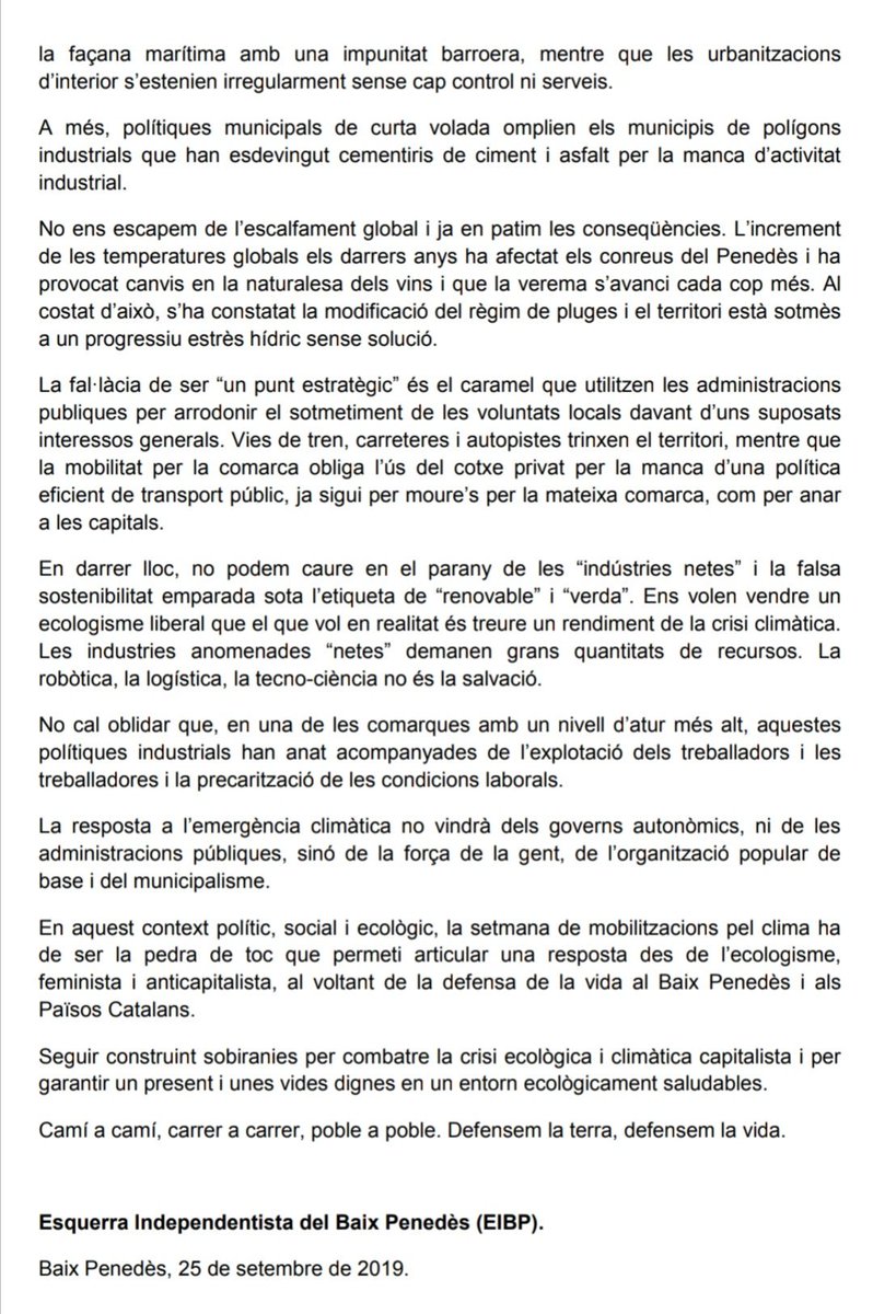 CUPBaixPenedes's tweet image. 🌍DEFENSEM LA TERRA, DEFENSEM LA VIDA!⚠️

La setmana de mobilitzacions pel clima ha de ser la pedra de toc que permeti articular una resposta des de l’ecologisme, feminista i anticapitalista, al voltant de la defensa de la vida al Baix Penedès i als Països Catalans.