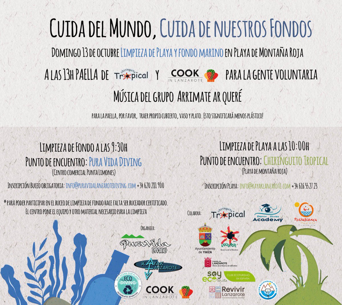 PlasticoCero's tweet photo. Las empresas #RevivirLanzarote @PVidaLanzarote @cookinlz @kayakwalklanza vuelven con sus acciones de #voluntariado Cuida del Mundo. Domingo 13 de octubre en la Playa de Montaña Roja. #Ecoturismo en #ReservaBiosfera https://t.co/iZCYJeiQqC