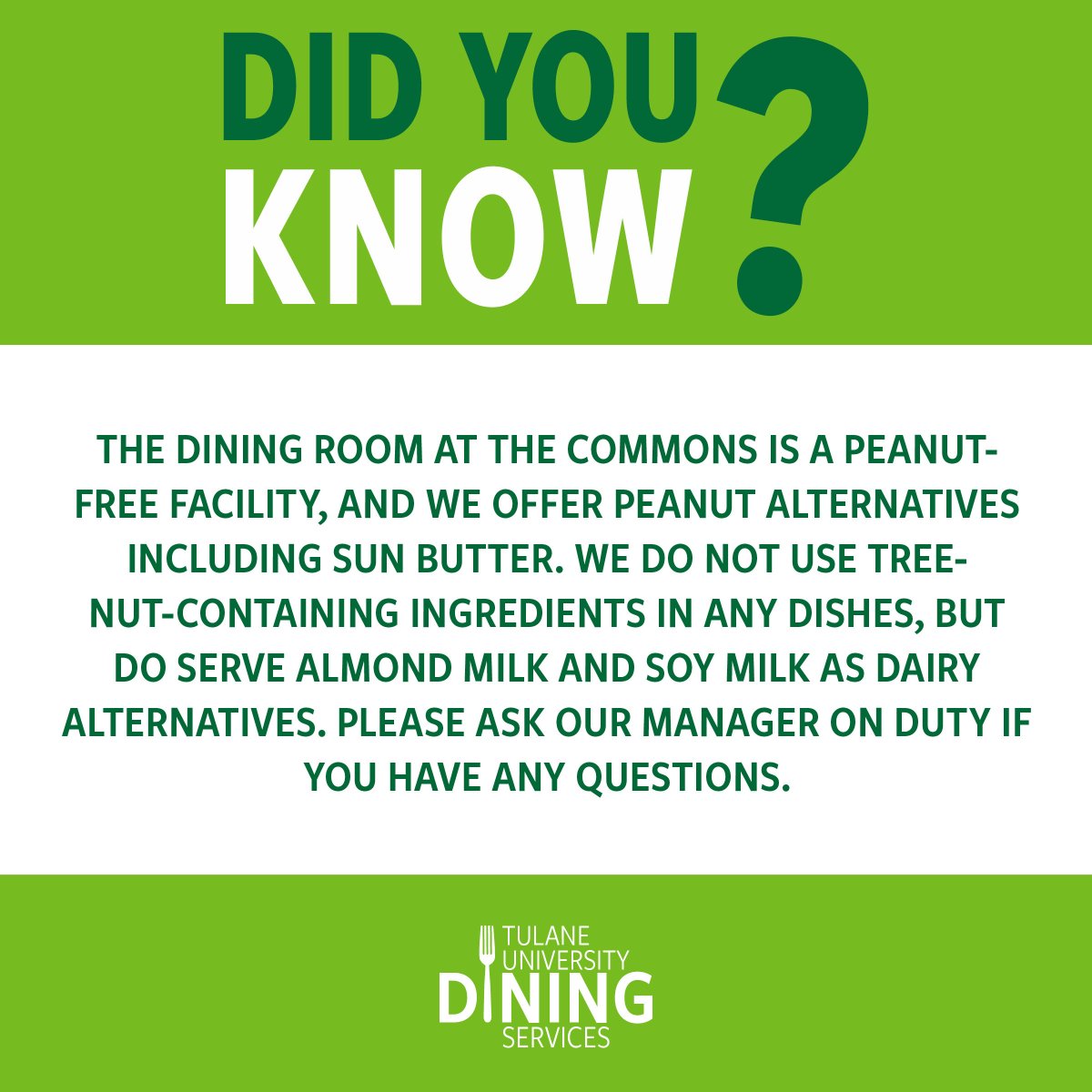TulaneDining's tweet photo. Did you know? #tulanedining #didyouknow #atthecommons https://t.co/R3SrHLNkfs