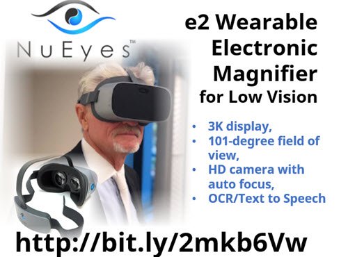 MedGizmo's tweet photo. #NuEyesUSA NuEyes e2 Wearable Electronic Magnifier for #LowVision https://t.co/C80FOsmjjC #sightaid #lowvisionaid #texttospeech #medicalwearables https://t.co/zTTYp45gJm