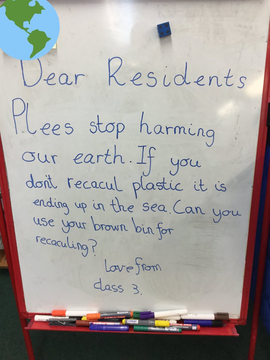 lstMissWaters's tweet photo. We have been learning more about plastic pollution after reading #somebodyswallowedstanley The children watched a video and were outraged and upset! We composed this letter in a shared write to persuade others to recycle. #TOBW #stpswriting https://t.co/Q4qykikaSx