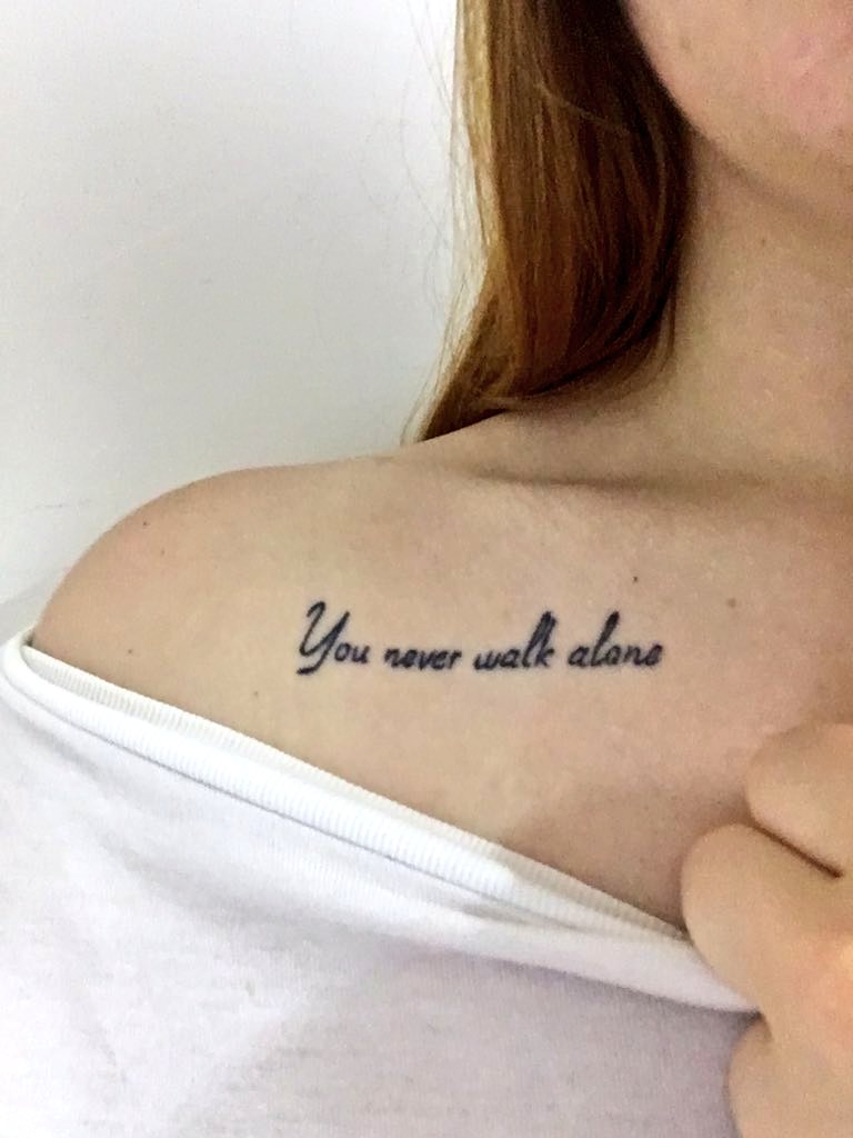 Bts Tattoos Rest U Tvitteri Bts Tattoo Simple Cursive Line Work Of The Phrase You Never Walk Alone Placement Collarbone Owner Bngtngalaxy T Co Zbiz7ivbsk