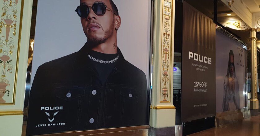SignsManchester's tweet photo. Temporary window vinyls installed for the new @PoliceLifestyle store in @intuTrafford . That’s one large @LewisHamilton !Keep an eye out for the new signage we will be installing soon. #signsnowuk #signsmanchester #policelifestyle #policeeyewear #lewishamilton #traffordcentre https://t.co/qPcz1GZLmW