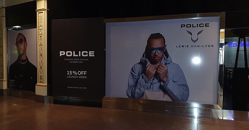 SignsManchester's tweet photo. Temporary window vinyls installed for the new @PoliceLifestyle store in @intuTrafford . That’s one large @LewisHamilton !Keep an eye out for the new signage we will be installing soon. #signsnowuk #signsmanchester #policelifestyle #policeeyewear #lewishamilton #traffordcentre https://t.co/qPcz1GZLmW