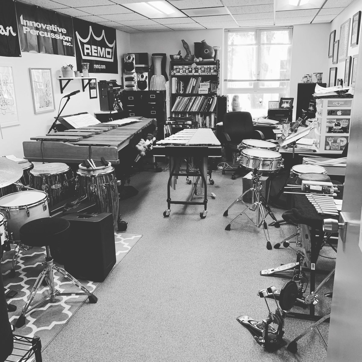 AGpercussion's tweet photo. It’s almost like you can tell I have a recital in less than a week, just by looking in my office... #organizedchaos #maybejustchaos #tryingtogetchops #recitalprep https://t.co/q4DMgoaPeZ