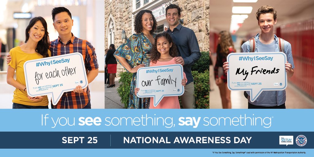 BWI_Airport's tweet photo. Today is National "If You See Something, Say Something" Awareness Day. It's a good practice any day of the year. If you notice something suspicious during your visit to BWI Marshall Airport, report it! @theMDTA Police can be reached at 410-859-7040. @DHSgov #MDOTsafety #SeeSayDay https://t.co/HUd6mt4JQI