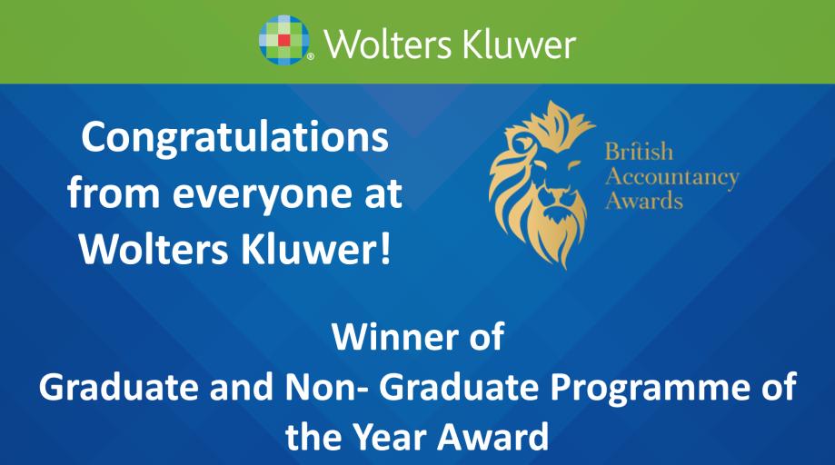 wolterskluweruk's tweet photo. Congratulations to @MHUpdates for winning the Graduate and Non- Graduate Programme of the Year Award at tonight's @AccountancyAge #BAawards19 https://t.co/2jQSRGphGG