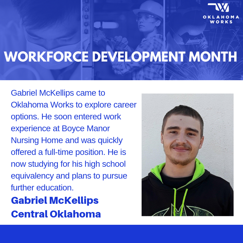 OKLAworks's tweet photo. Meet Gabriel McKellips. Looking to explore career options, he reached out to Oklahoma Works. He quickly found full-time employment and is studying to further his education. Learn more about Gabriel's story: https://t.co/s0x44nb56h #OKWFDevMonth https://t.co/ZakjiEk4mx