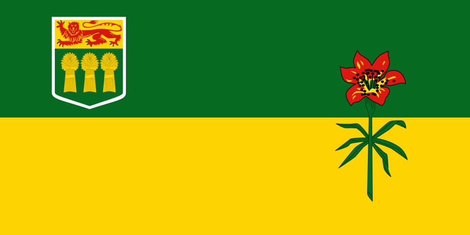 CdaRachelM's tweet photo. #TBT In September 1969 the #flag of my home province #Saskatchewan was adopted.  Yellow represents grain fields in the south; green our Northern forests.  (FYI - we have 100,000+ lakes too!). It is graced by the beautiful Western red lily, our official flower, and crest of arms. https://t.co/M8rMEXjbPq