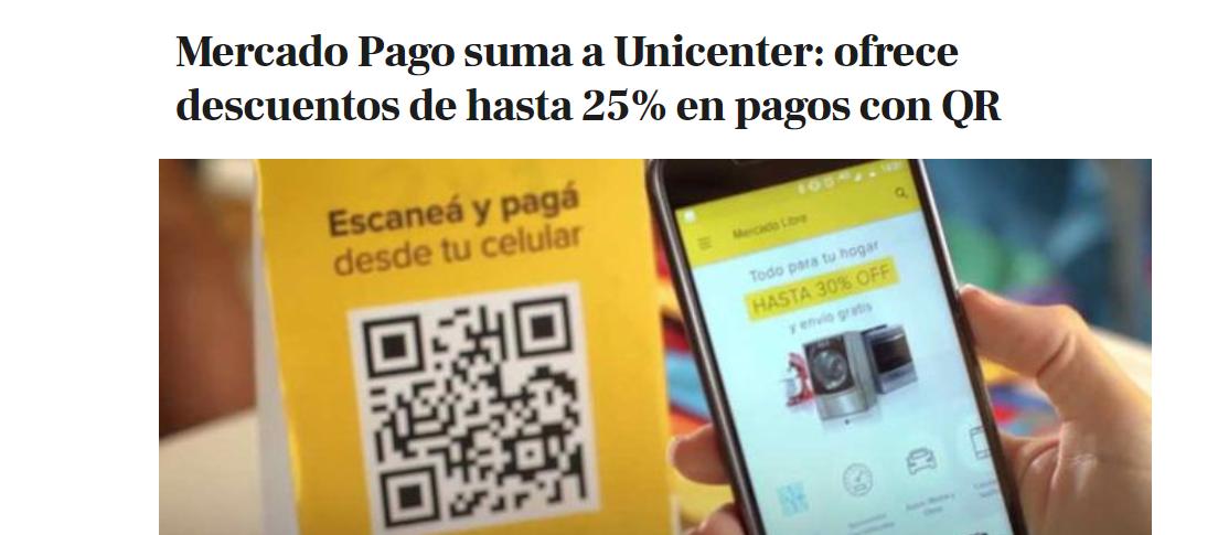 Merval_News's tweet image. Mercado Pago suma a Unicenter: ofrece descuentos de hasta 25% en pagos con QR! @marcos_galperin @Mercadolibre @mercadopago $meli #meli #Fintech Leelo en: mervalnews.com ("Today News")