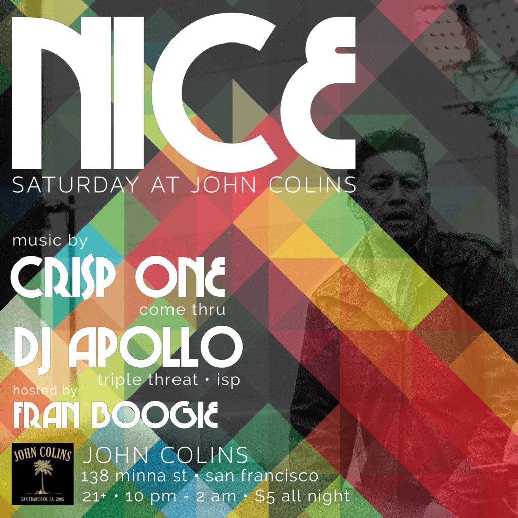 { N I C E } Saturday <a href="/JohnColins/">John Colins Lounge</a> with @DJApollo11 &amp; <a href="/Crisp_One/">CrispOne</a> hosted by <a href="/FranBoogie/">Fran Boogie</a>! Fall Classic 🍁