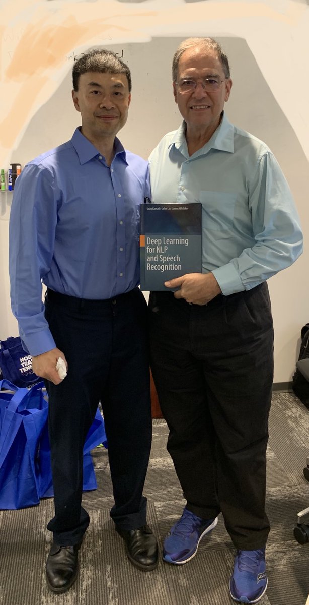 KirkDBorne's tweet photo. This outstanding book has a wide breadth of content for all readers:
“#DeepLearning for NLP and Speech Recognition” https://t.co/0ysO0cPKHg

#AI #MachineLearning #DataScience #NLProc

Thank you @drjohncliu for presenting me with a signed copy of your book today in Nashville. 🙏📘 https://t.co/z6a54PFjYl