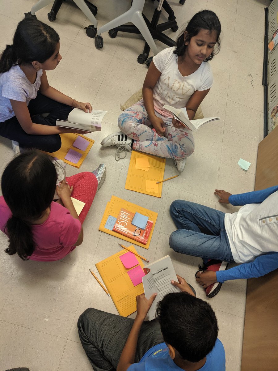 Mrs_Saric7's tweet photo. Learning how book clubs work in 4th grade by working in cooperative learning communities to discuss our whole class novel, #Restart! Brilliant habits of discussion happening already! #proudteacher @WoodbrookSchool @EdisonDistrict @gordonkorman https://t.co/2AlqHHhAet