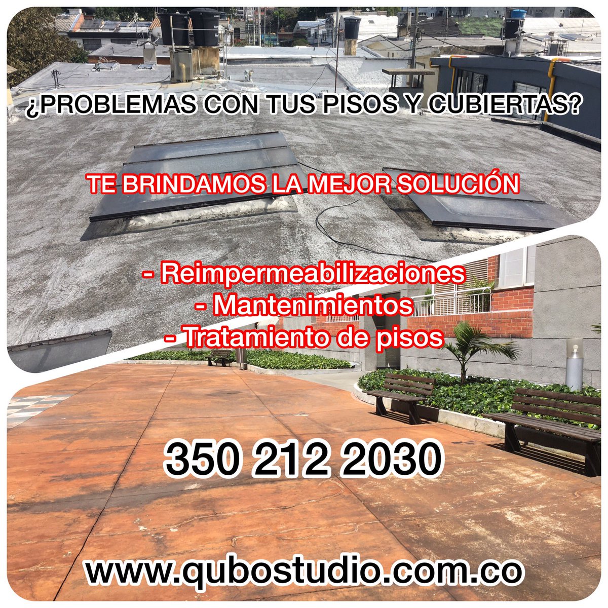 QUBO_STUDIO's tweet photo. 🚨⚠️¿PROBLEMAS CON TUS PISOS Y CUBIERTAS?⚠️🚨 📲Llámanos 350 212 2030📲 ✅Reimpermeabilización ✅Mantenimientos ✅Tratamiento de pisos 🚧👷🏽‍♂️🚧 Somos la solución 🚧👷🏽‍♂️🚧 #impermeabilización #cubiertas #qubostudiosas https://t.co/VgBdLMaDW5