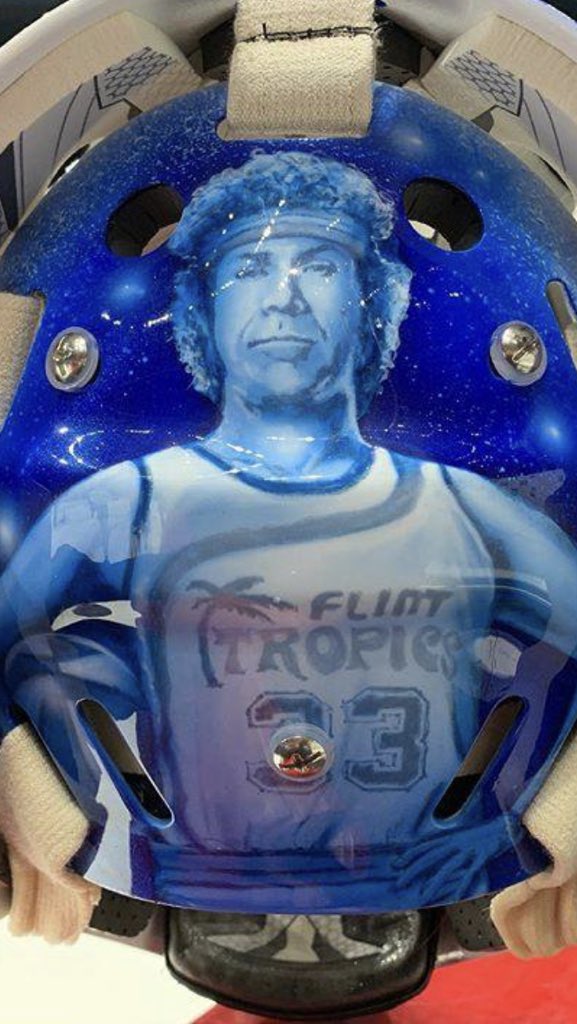 iamjohnnycanuck's tweet photo. So Thatcher Demko’s Dad came up with the skullhead Johnny on his mask, which rules. Pretty awesome to see Johnny sharing headspace with Aquaman and Will Ferrell too. https://t.co/sy6xp6Fhxu