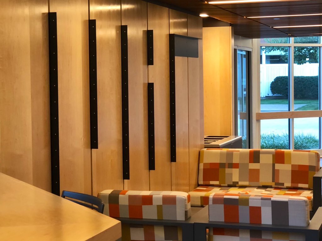 pearlli98's tweet image. The design of the panel is subtle yet amusing. I didn’t notice the letters for two weeks after I moved in. Only a specific angle ranges (about 10 foot steps) allows the passengers to see it. The sign defines the space as a community. #mitidentity #communitybydesign