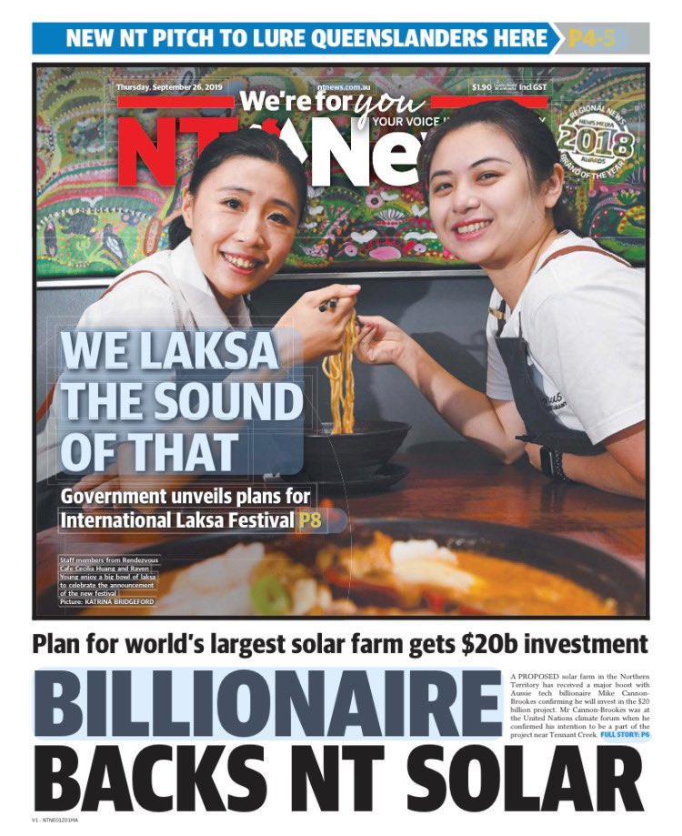 fanniebay's tweet image. What’s bigger? The NEW International Laksa festival or @mcannonbrookes backing in the worlds biggest solar farm, biggest battery and a power line to Singapore? #whynothaveboth #boundlesspossible #boundlesslaksa #boundlesssun ☀️🥢🍜