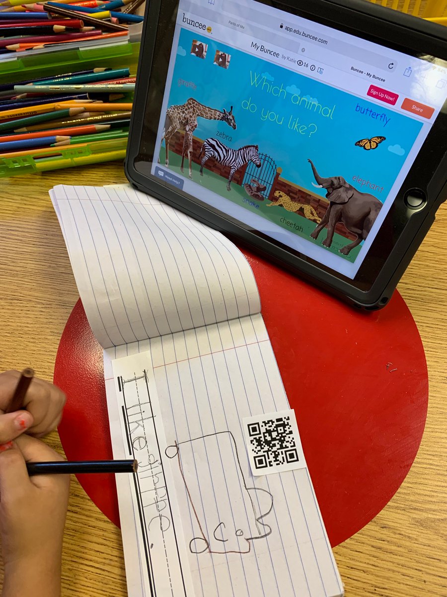 To support building background knowledge about Zoo animals for our upcoming Learning Expedition, #Kindergarten #ESL Ss use a <a href="/Buncee/">Buncee</a> digital writing in our writing center. Ss ❤️ #Buncee supports like video, animation, text, &amp; audio.  #writingprompt #ellchat #ECE
