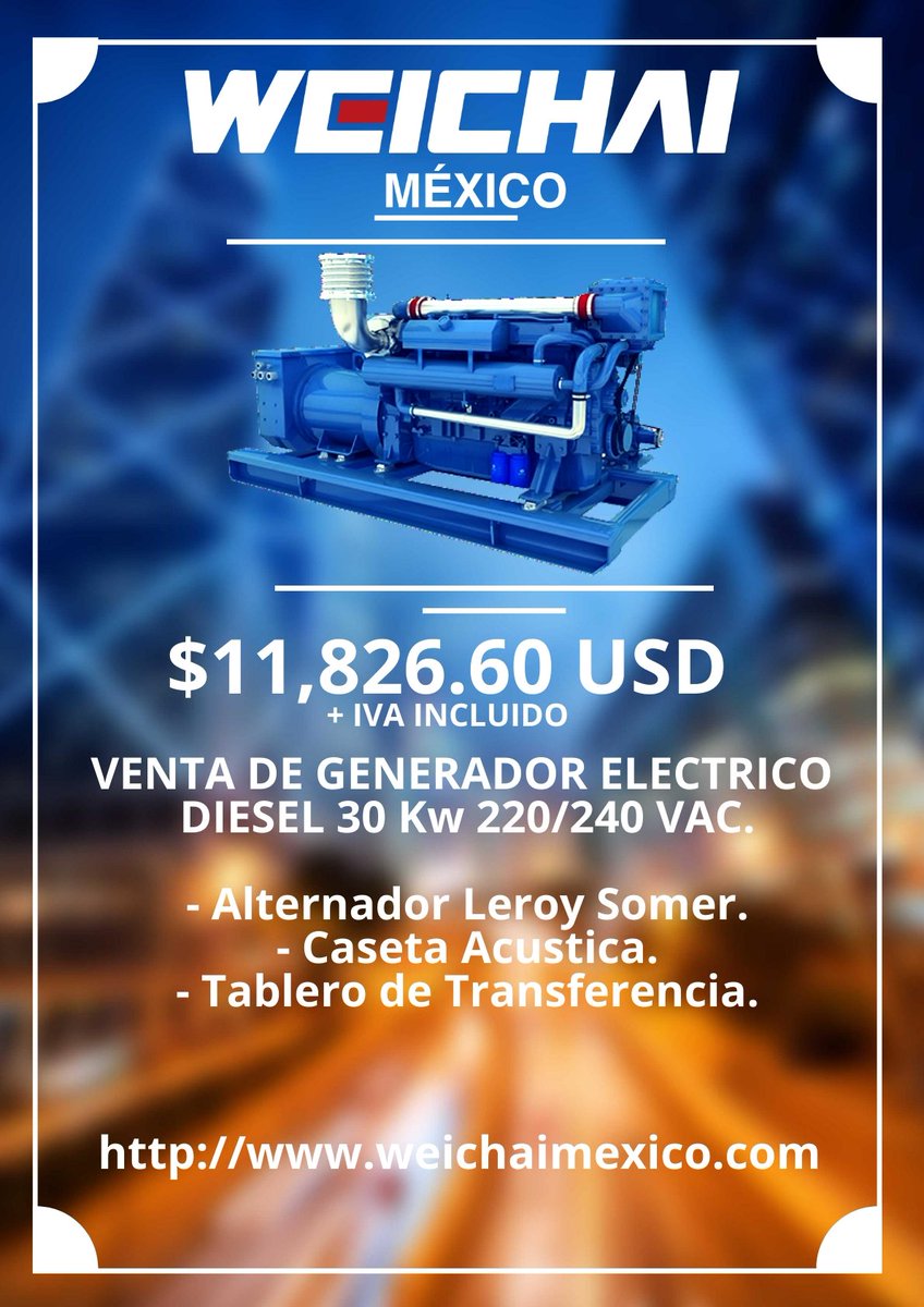 WeichaiMexico's tweet photo. Renta y Venta de Generadores.
Cotiza con nosotros.
#Generador #venta #renta #30Kw #weichai https://t.co/3c5HPXI8fn