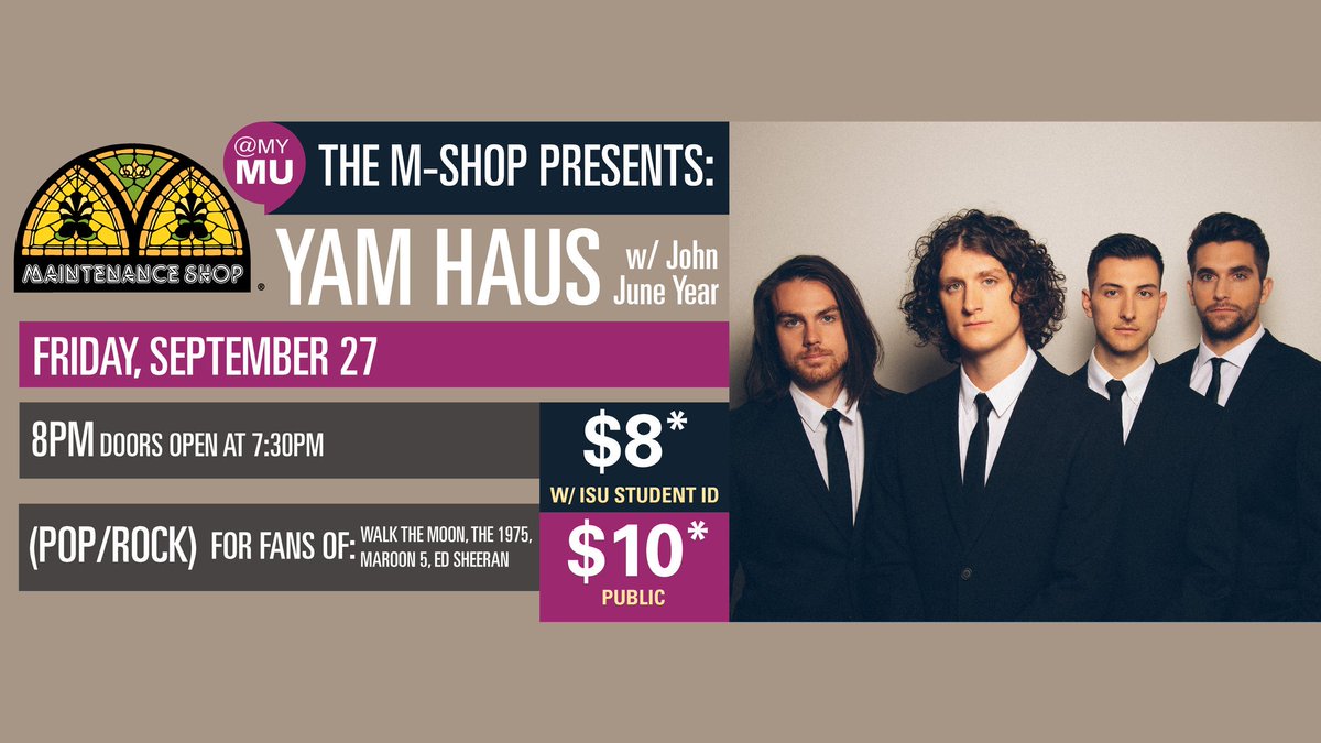 AMES! We've just added a show at the <a href="/MShop/">The Maintenance Shop</a> with @YAMHAUSBand for this Friday, 9/27!

🎟: tickets.midwestix.com/event/yamhaus-…