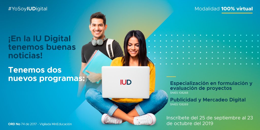 ¿Te imaginas estudiar en modalidad 100% virtual?, con la IU Digital de Antioquia es posible y tenemos dos nuevos programas que pueden interesarte. Conócelos en iudigital.edu.co

#YosoyIUDigital
#SomosIUDigital
