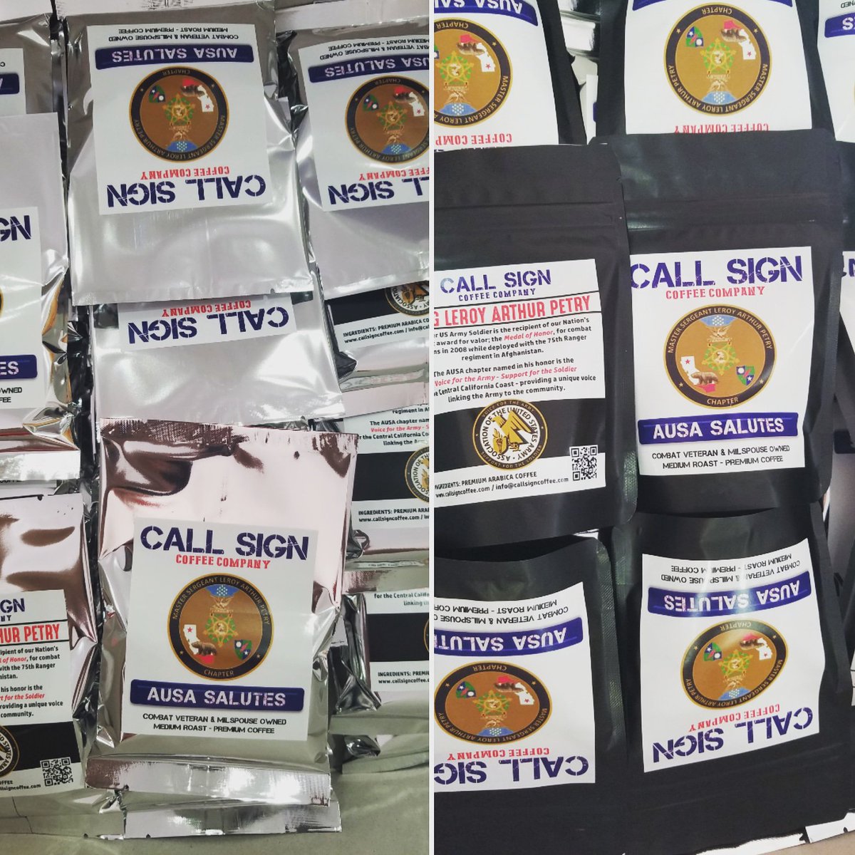 CallSignCoffee's tweet photo. AUSA SALUTES! We're excited to represent MSG Leroy Arthur Petry Chapter of AUSA. Fun pillow packs heading out today!🇺🇸 @HesTrouble
https://t.co/WmYEzm4ShE
#veteranownedsmallbusiness #milspousepreneur #coffeewithacause #coffee #specialtycoffee #freshroasted #callsigncoffee #ausa https://t.co/nT2pRySOTu