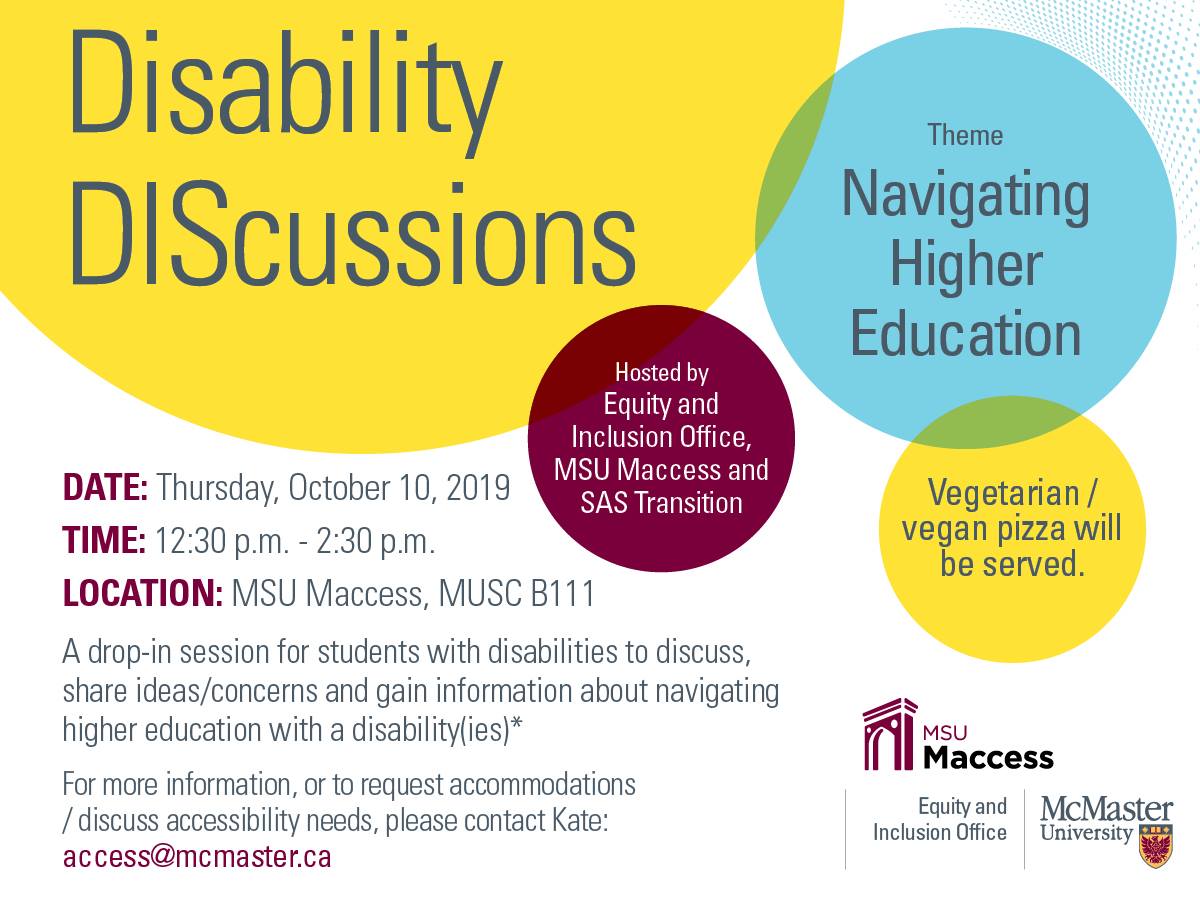 McMaster Equity and Inclusion Office (@eiomcmaster) on Twitter photo To begin this year’s series of Disability Discussions, please join <a href="/MSU_Maccess/">MSU Maccess</a> the <a href="/sasmacu/">McMaster SAS</a> Transition Program and <a href="/EIOMcMaster/">McMaster Equity and Inclusion Office</a> for a Discussion about Navigating Higher Education!
buff.ly/2lOgn7Q To begin this year’s series of Disability Discussions, please join <a href="/MSU_Maccess/">MSU Maccess</a> the <a href="/sasmacu/">McMaster SAS</a> Transition Program and <a href="/EIOMcMaster/">McMaster Equity and Inclusion Office</a> for a Discussion about Navigating Higher Education!
buff.ly/2lOgn7Q