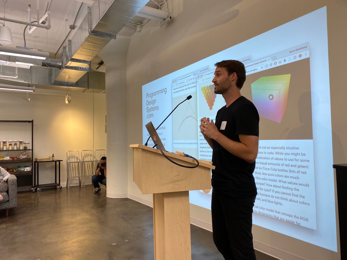 So stoked for our final speaker tonight, <a href="/runemadsen/">Rune Madsen</a> talking about design systems as tools 🤩