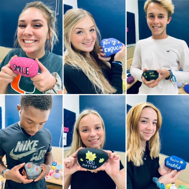 Some of our DECA members painting inspirational rocks to place around our community to remind everyone that they DO matter! #youmatter