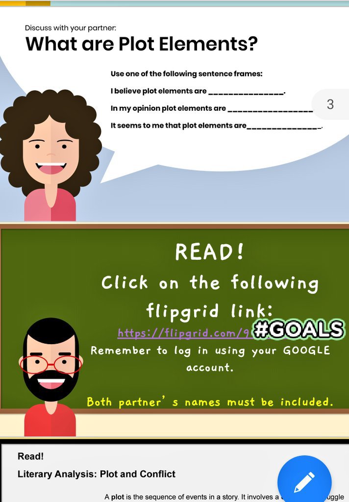 emahdez100's tweet image. #AVIDExcel scholars using #WICOR strategies with #GoogleClassroom💻to create a flipgrid💚about plot elements.📖Why does #FLIPGRIDFEVER have to be so fun❓Pair work= support➡️confidence➡️success❗My scholars are #BigBoldBrave 💜. #TTAF1920 #SlidesMania #teamECISD #HornedFrogStrong