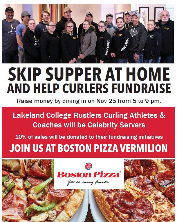BigRigBerta's tweet image. Save the date and spread the word! Your @GoRustlers curlers will be celebrity servers at @bostonpizza in @TownofVermilion on November 25. Enjoy delicious food and support our student athletes at the same time! @RustlersCurling #yvg #yll #curling