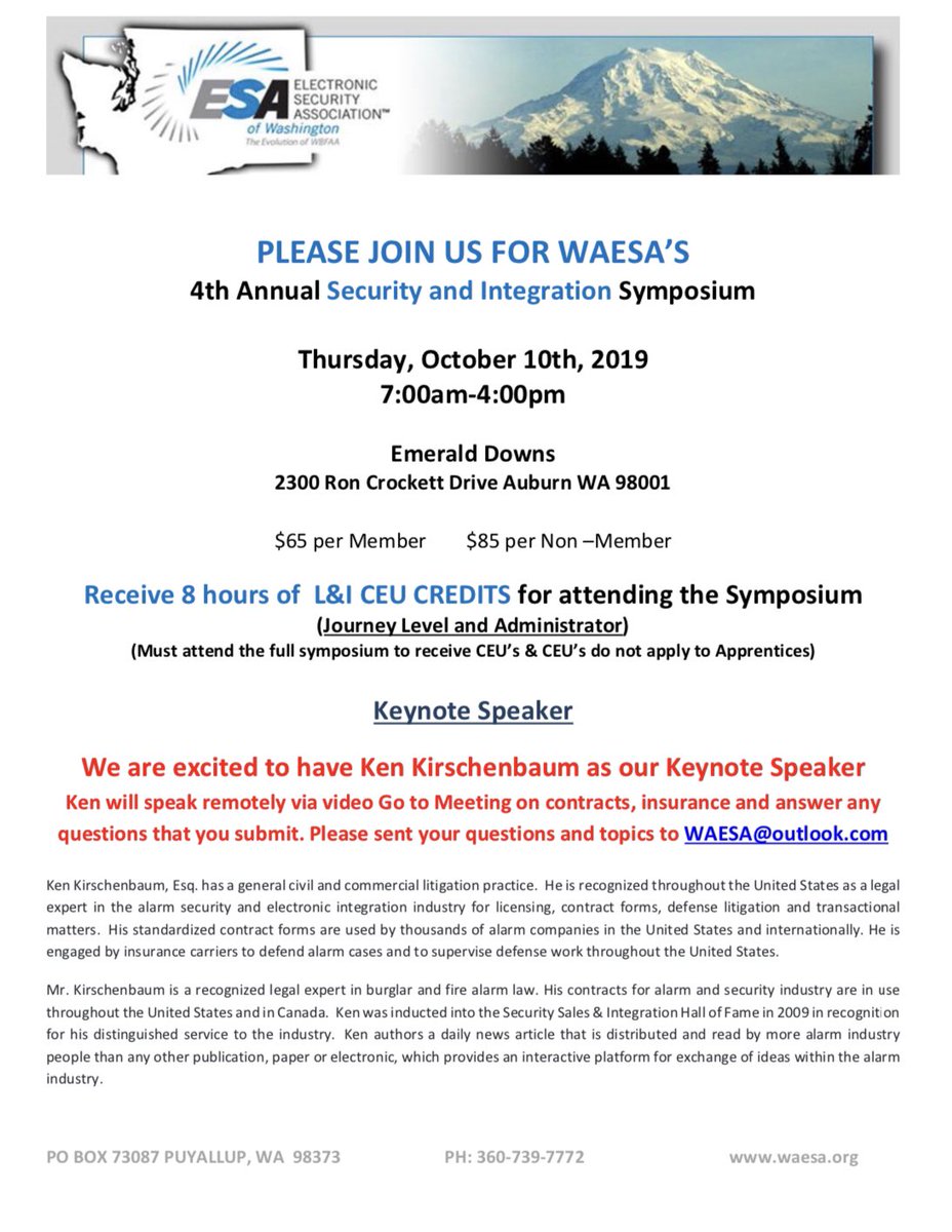 AutioSteve's tweet image. WAESA’s Security &amp;amp; Integration Symposium is just 2 weeks away!
Get your tickets now!!!

06 Journeymen &amp;amp; Administrators earn 8 hours of CEUs. 

It’s going to be a Fantastic Symposium Loaded with Knowledgeable Vendors, Great Training, Networking Opportunities and Tasty Food!