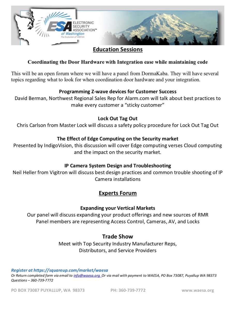 AutioSteve's tweet image. WAESA’s Security &amp;amp; Integration Symposium is just 2 weeks away!
Get your tickets now!!!

06 Journeymen &amp;amp; Administrators earn 8 hours of CEUs. 

It’s going to be a Fantastic Symposium Loaded with Knowledgeable Vendors, Great Training, Networking Opportunities and Tasty Food!