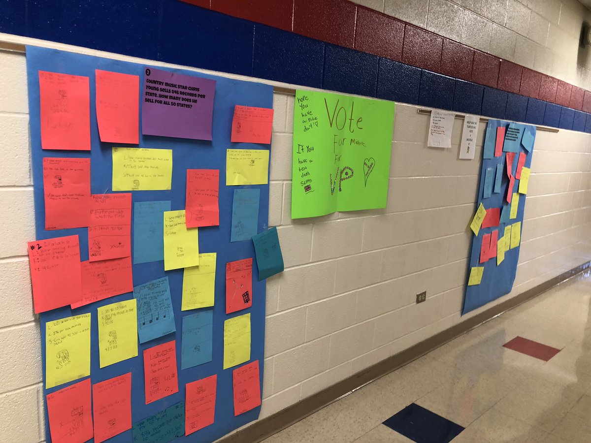 djames_roe's tweet photo. Math Graffiti In The Hallway! We practiced our problem solving strategy and brightened up the halls a bit 💙💛❤️ #ITeachMath #5thgrademath #mathteks https://t.co/ayEh0pufJQ