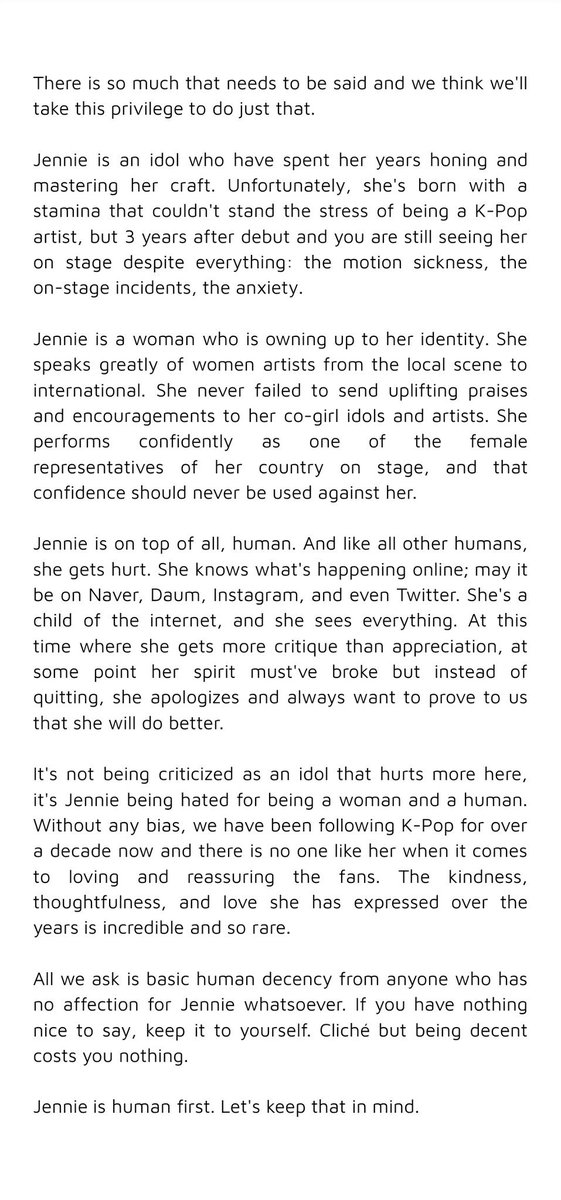 NEWSJENNlE's tweet photo. Admin Note: 

Stan twitter style of dragging aside, here's what we have to say. 

#RespectJennie
#ApologizeToJennie 

*tl;dr: Jennie is not anyone's punching bag. https://t.co/64NO1CrrHP