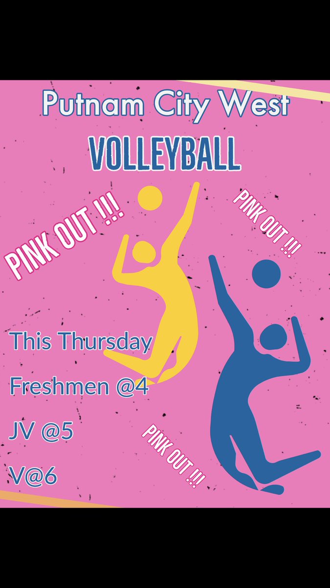Tomorrow, come watch the volleyball team 🏐get a dub at West . Don’t forget, dress in pink!!👚🎀
