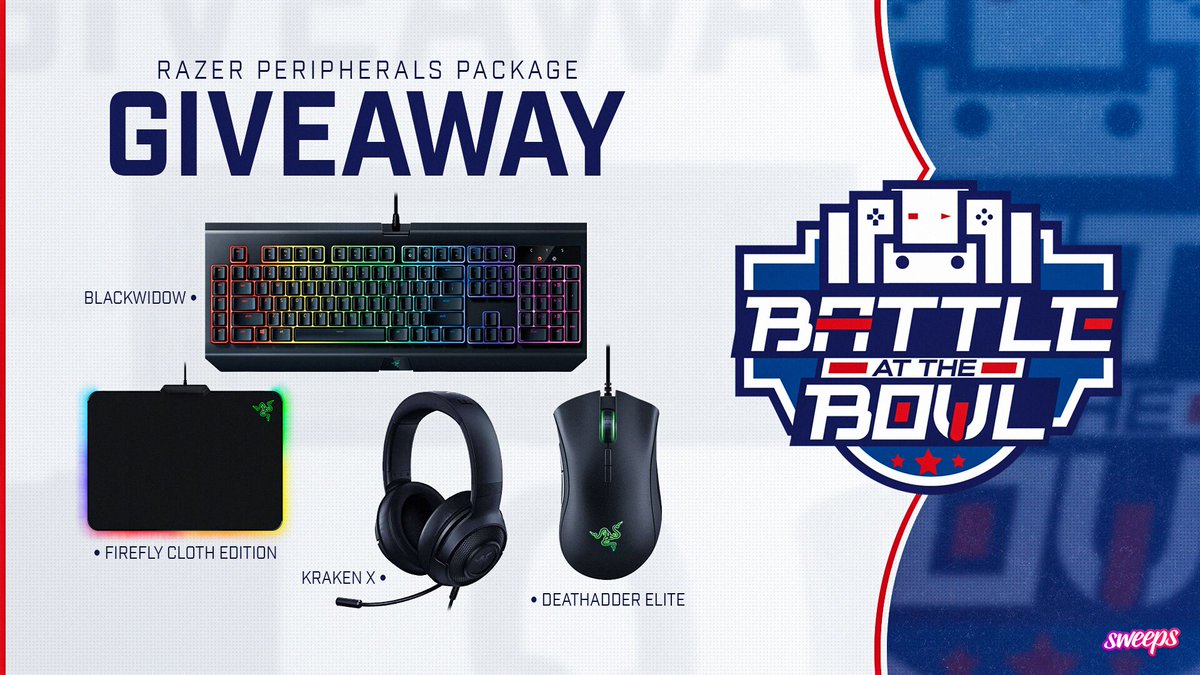 BattleAtTheBowl's tweet photo. We're excited to announce our newest giveaway. Make sure to enter for your chance to win a RAZER Peripherals Package.

To enter:
🔗 Click here: https://t.co/UvxW79jAfl

Bonus entries:
💬 Tag two or more friends
💞 Retweet and like this post
👉 Follow @BattleAtTheBowl https://t.co/YBEVWtiJ0a