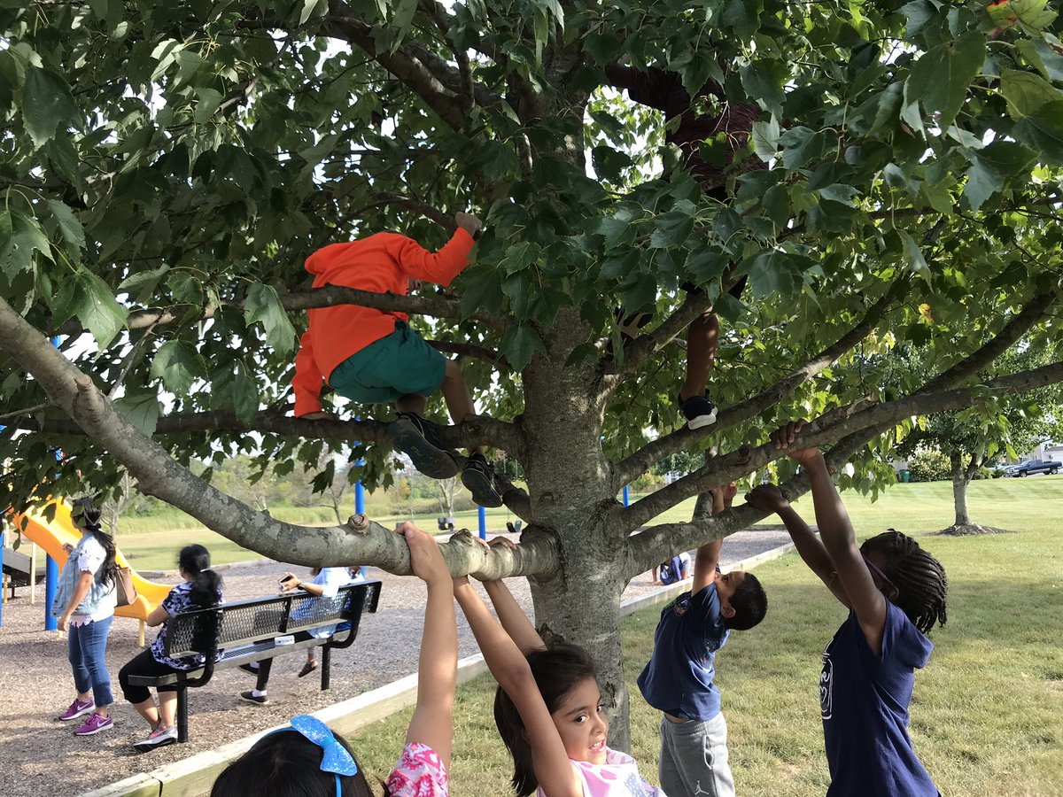 AvonPTPrincipal's tweet photo. An evening in the Settlement with our families!  Love watching them climb trees, run &amp; play!   I tried to keep up on the sand volleyball court-the ball got the best of all of us! 😂  Thanks to our CCLT Team for organizing! #connections @OrioleTweets @CESCHOOLMASTER @juleskrober https://t.co/B2syCLXW19
