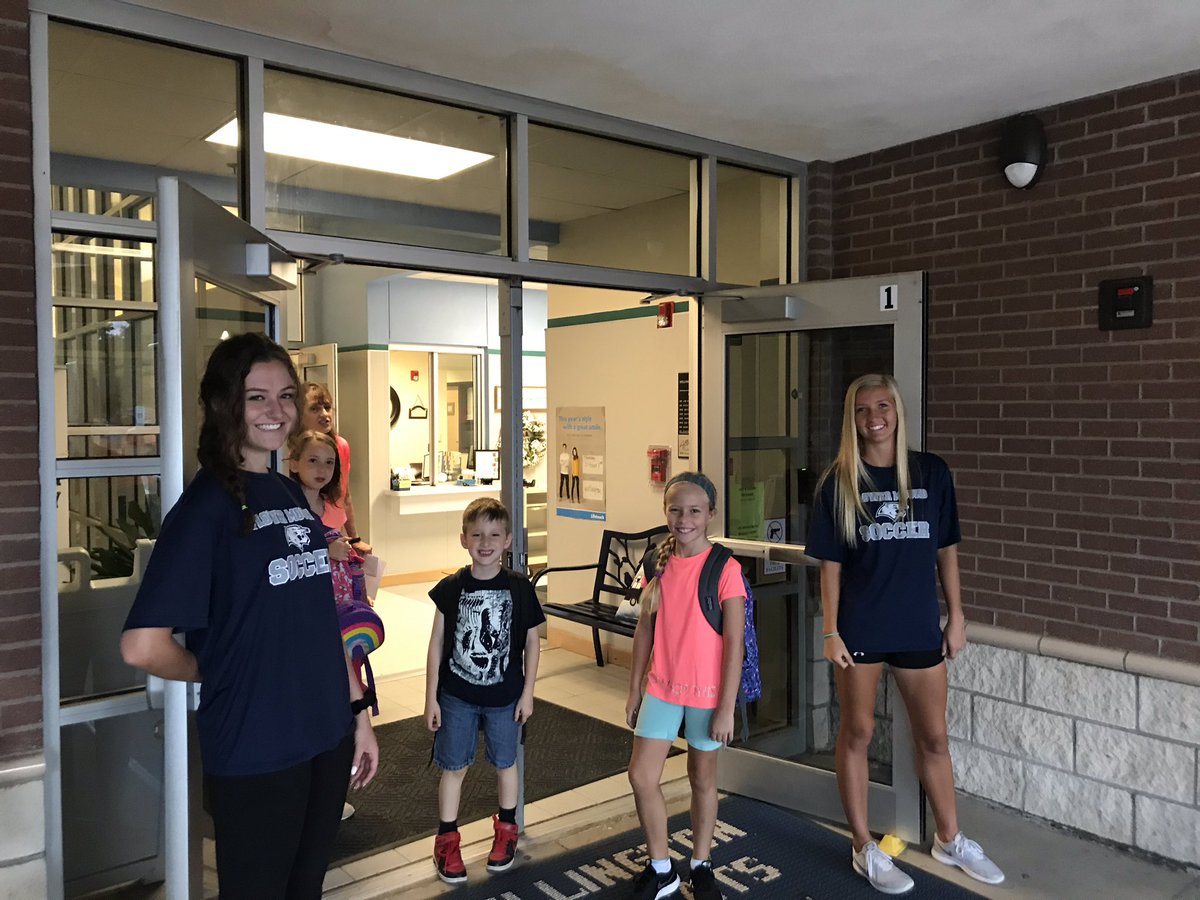 Still smiling, greeting students at  #WellingtonES #WesRoars ⚽️💙🐆 #StartWithHello