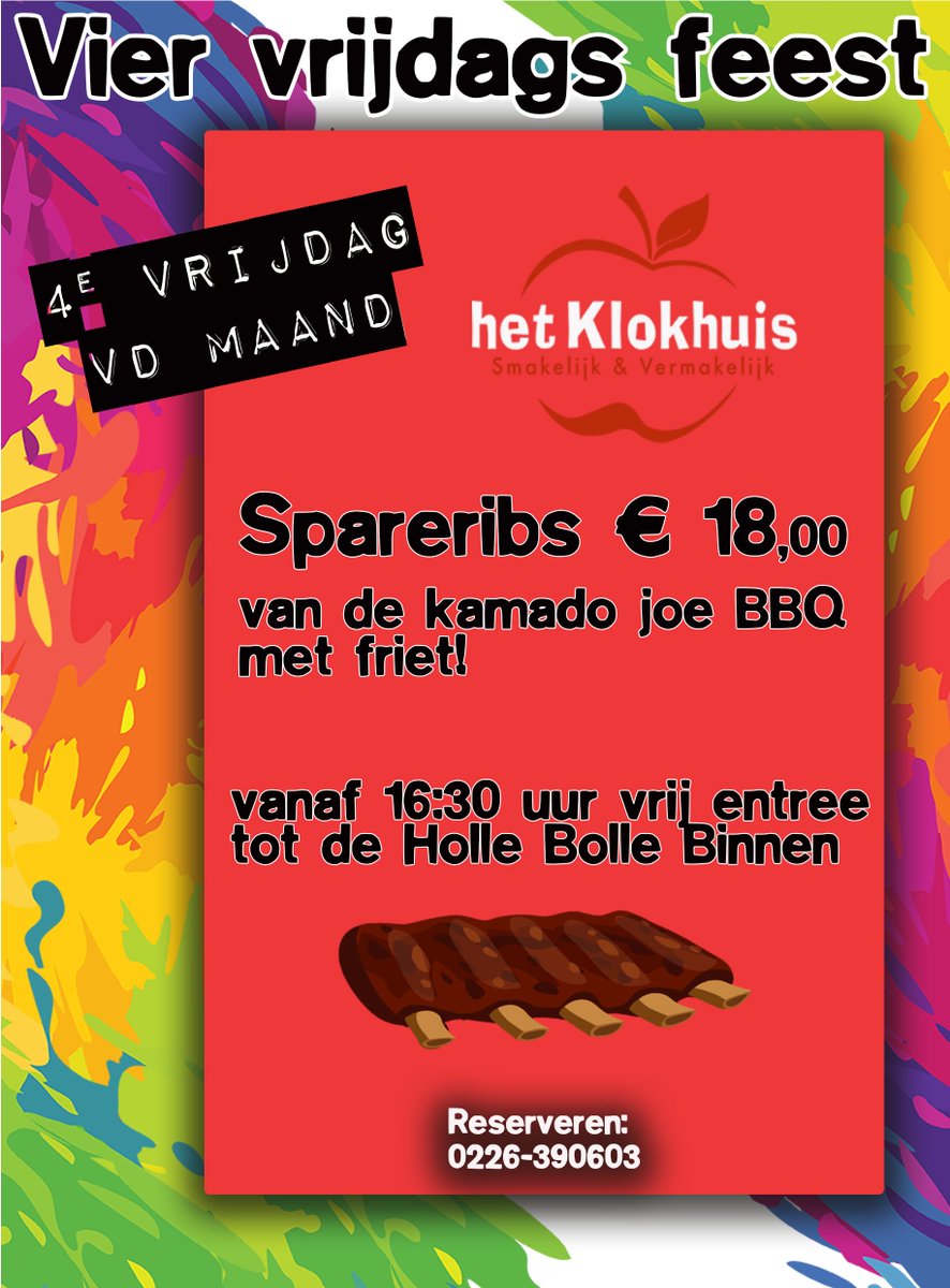 Morgenavond zijn er weer heerlijke Spareribs in Het Klokhuis!