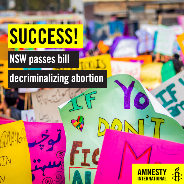 amnestyOz's tweet photo. After 119 years, NSW parliament have passed a bill decriminalizing abortion 👏

The legislation brings NSW in line with the rest of Australia, in acknowledging that human rights include the right to control your own body and your reproductive health. https://t.co/2NaNN2TfRv