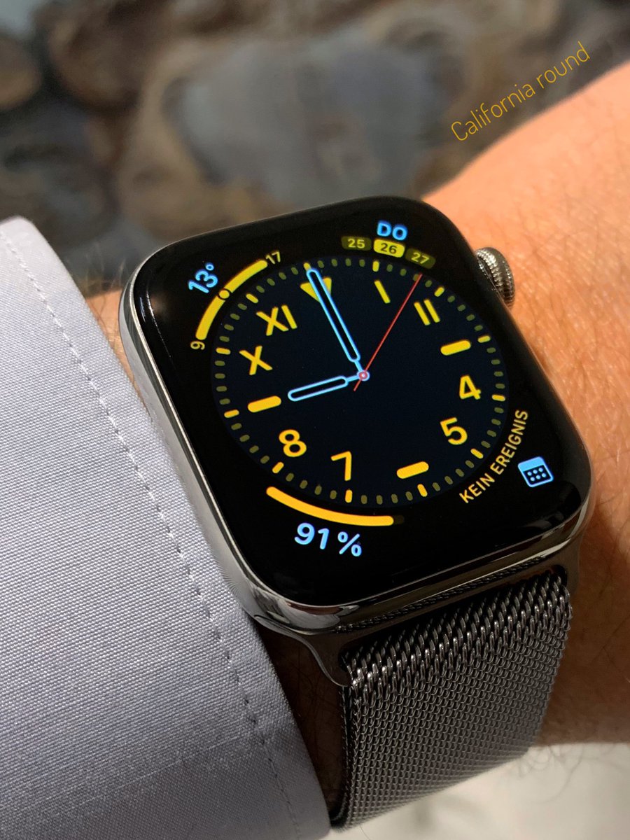 DANdFRA's tweet image. Lovin’ the numerous custom options with “California” #watchface and original #milaneseloop #watchband on #applewatchseries5 #cellular #stainlesssteel #silver #apple #watchos6