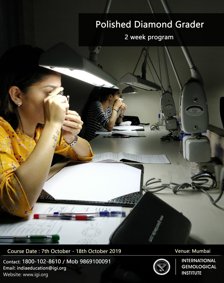 igiworldwide's tweet image. The cut of a Diamond is a crucial factor. A well-cut Diamond reflects light to its maximum brilliance. A diamond with the perfect color &amp;amp; clarity could rank low on brilliance if not cut to perfection.

#IGI's #PolishedDiamondGrading Course. Batch starts on Oct 7, 2019 in Mumbai