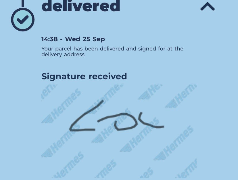 fauxe_y's tweet photo. @Hermesparcels have lost my damn parcel; someone has falsely signed for it by just writing ‘LOL’ in the signature box. No delivery note, no photo, no information. I WASN’T EVEN AT HOME. Who signed for it?!? https://t.co/Ya76VNEkcz