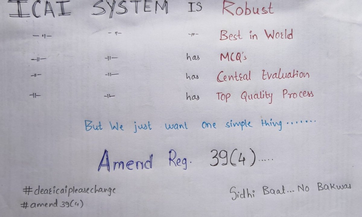 CA_Bhau's tweet photo. Stu- #dearicaiplesechange
Icai- We have Robust System
Stu- #amend39_4
Icai- We have Introduced MCQs
Stu- #WeWantRechecking
Icai- We Have Best Examination System
Stu- Our "Demand" & your "Supply" has No Match๐
Please Do Act Logical
@canacofficial @caparveensharma
@theicai https://t.co/40C7lLqKsq