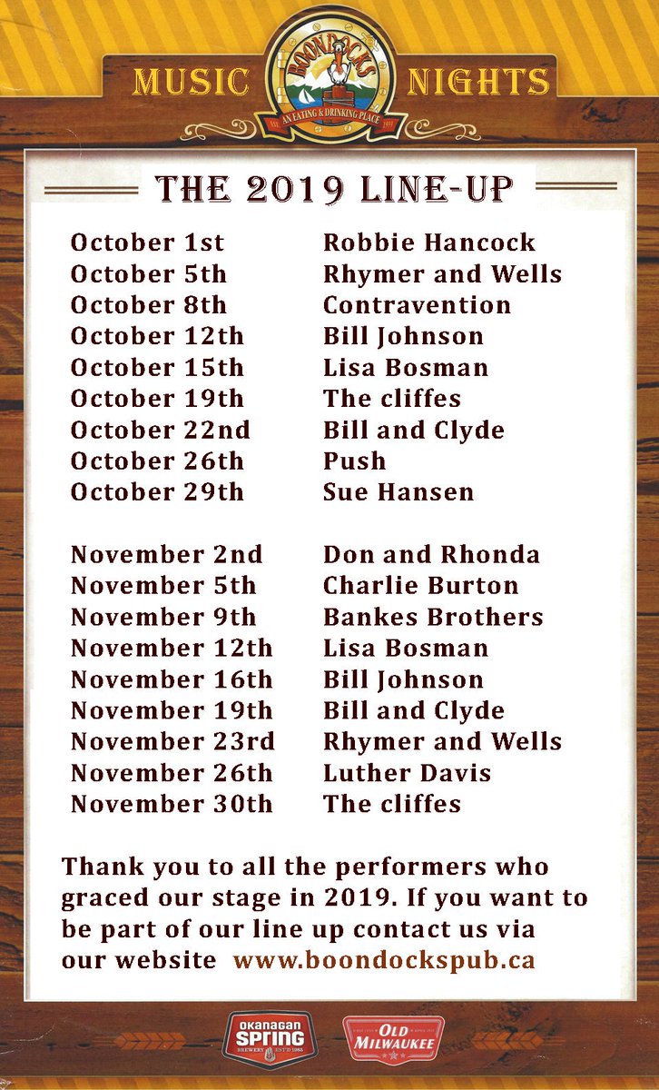 Our Fall Music Night Listing is out!